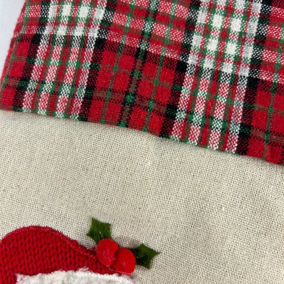 Christmas Stocking Santa Claus Plaid Red Bird Cardinal Tree Bell 18" - Picture 7 of 8